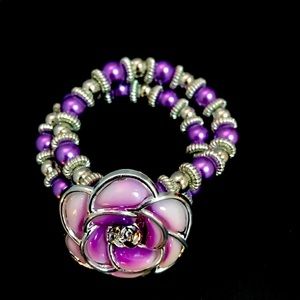COPY - Purple flower beaded double crossed beaded bracelet
